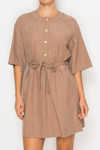Stitch & Co Brown Belted Mini Dress