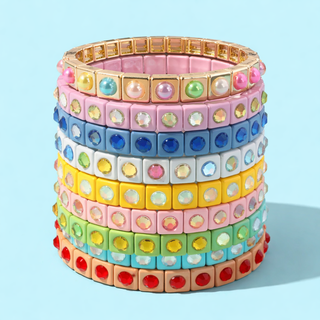Enamel Stretch Bracelet - Small Gems - Maeve - Asst Colors