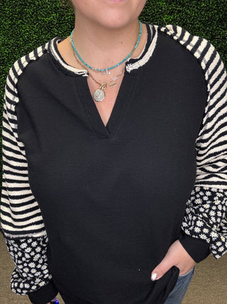 Floral and Stripe Casual Knit Top