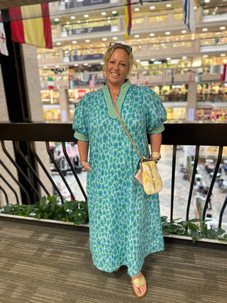Entro Leopard Gingham Trim Midi Dress