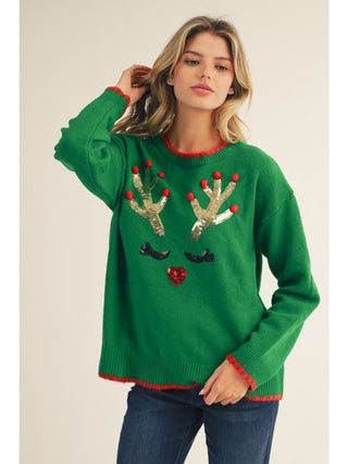 Sequin Reindeer Antler Sweater