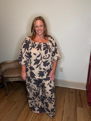 Easel Floral Challis Top and Pant Set