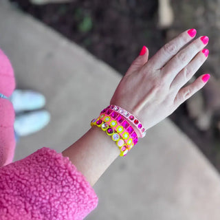 Enamel Stretch Bracelet - Square Gems - Libby - Asst Colors
