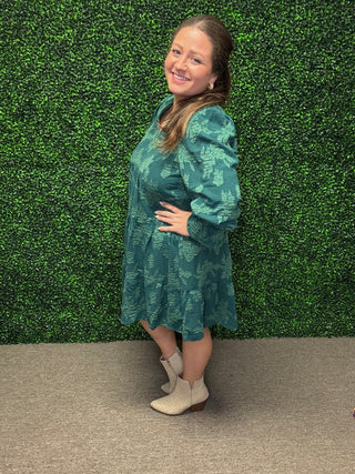 Green Jacquard Babydoll Dress-Umgee