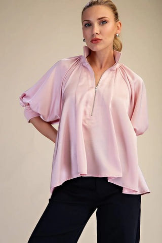 Glam Mock Neck Puff Sleeve Blouse