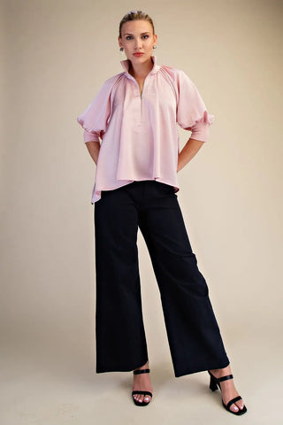 Glam Mock Neck Puff Sleeve Blouse