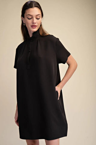 Glam Stand Collar Mini Shift Dress