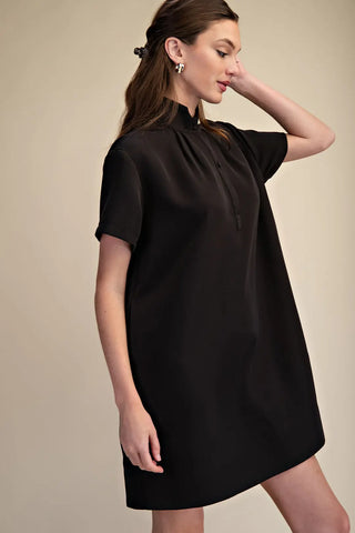 Glam Stand Collar Mini Shift Dress
