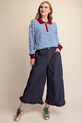 Glam Wide Leg Ruffle Hem Pants