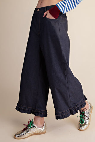 Glam Wide Leg Ruffle Hem Pants