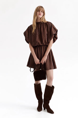 Glam Puff Sleeve Ruffle Neck Mini Dress