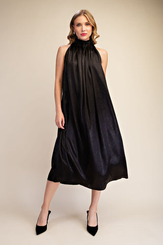 Glam Metallic Effect Halter Midi Dress