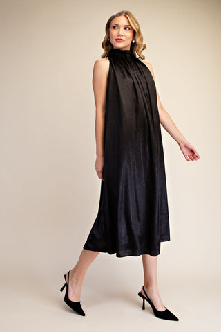Glam Metallic Effect Halter Midi Dress