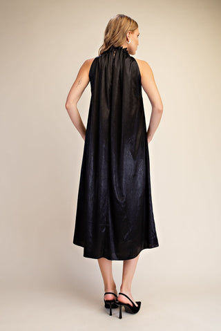 Glam Metallic Effect Halter Midi Dress