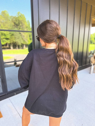 BOO Striped SPLIT NECK Graphic Crewneck