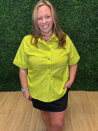Entro Solid Collared Top with Gold Buttons