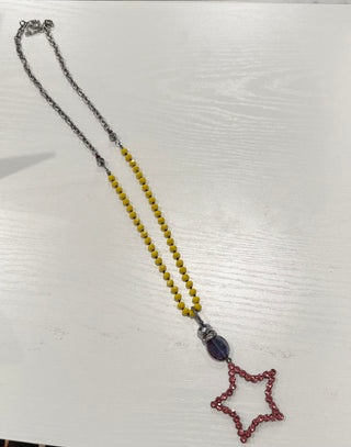 Rhinestone Pink Star Long Necklace.