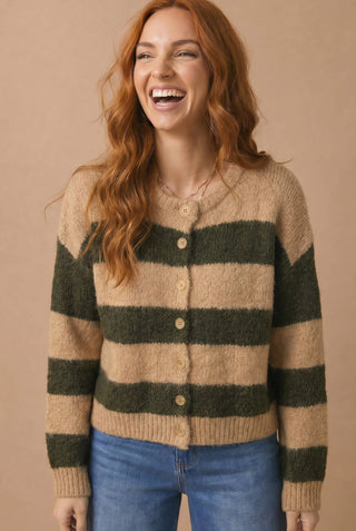 Haptics Striped Button Down Cardigan