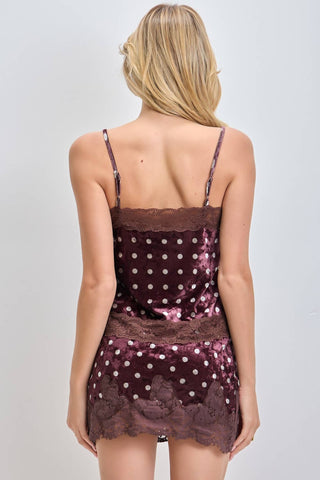 BaeVely Crushed Velvet Lace Trim Camisole