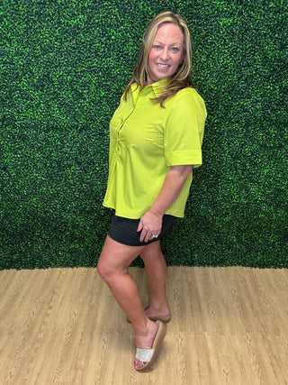 Entro Solid Collared Top with Gold Buttons