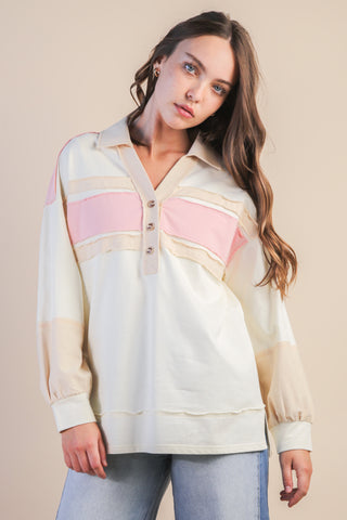 Color Block Collared Knit Top
