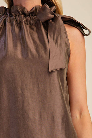 Glam Ruffle Tie Neck Sleeveless Side Pocket Mini Dress