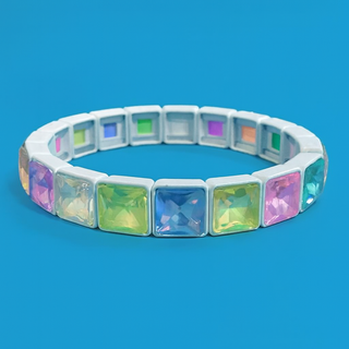 Enamel Stretch Bracelet - Square Gems - Libby - Asst Colors