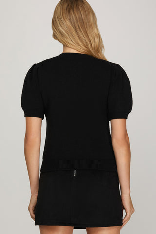 She+Sky Beaded Bow Sweater Top