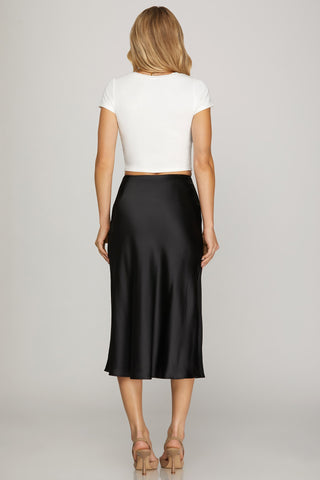 She+Sky Satin Bias Midi Skirt