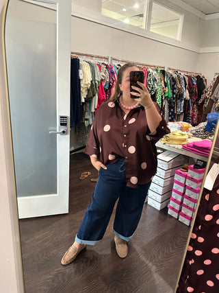 Entro Polka Dot Button Front Blouse