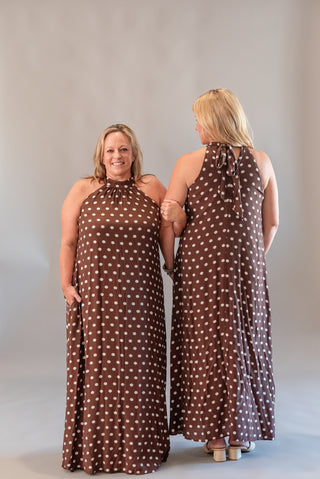 She+Sky Polka Dot Halter Maxi Dress