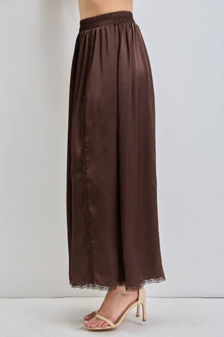 BaeVely Curvy Exclusive Satin Lace Inset Wide Leg Pants