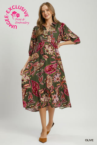 Umgee Boho Paisley Tiered Midi Dress