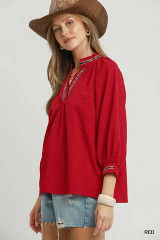 Umgee Red Leopard Trim Top
