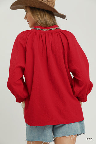 Umgee Red Leopard Trim Top