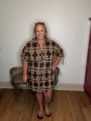 Entro Tie Sleeve Black Printed MIni Dress