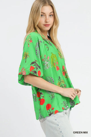 Umgee Floral Encyclopedia Print Blouse