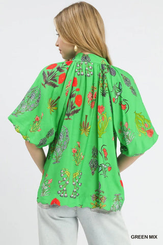 Umgee Floral Encyclopedia Print Blouse