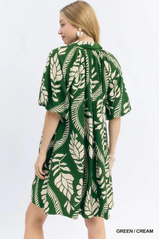 Umgee Leaf Print Mini Dress
