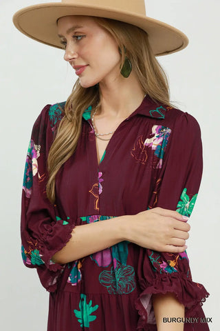 Umgee Floral Tiered Midi Dress
