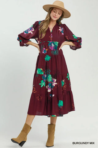 Umgee Floral Tiered Midi Dress