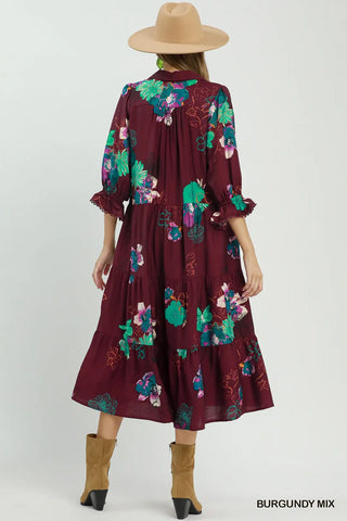 Umgee Floral Tiered Midi Dress