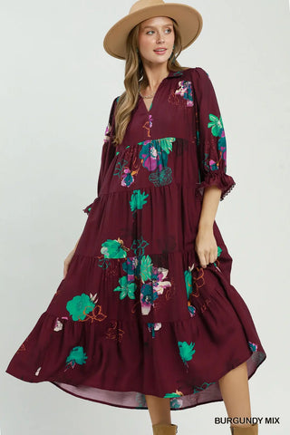 Umgee Floral Tiered Midi Dress