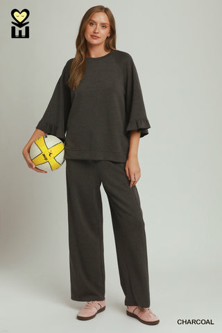 Umgee Luxeknit Ruffle Raglan Sleeve Top