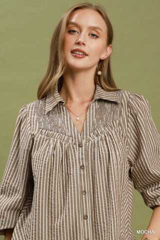Umgee Smocked Chambray Blouse