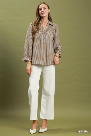 Umgee Smocked Chambray Blouse