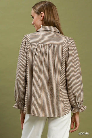Umgee Smocked Chambray Blouse