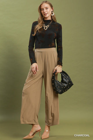 Umgee Floral Mock Neck Long Sleeve Top