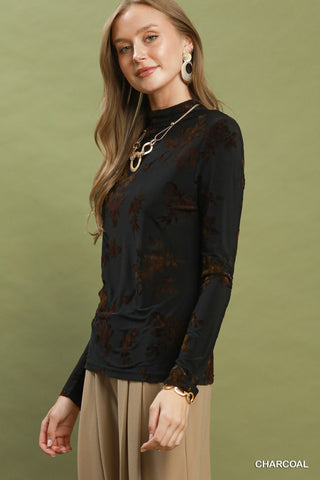 Umgee Floral Mock Neck Long Sleeve Top