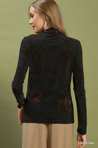 Umgee Floral Mock Neck Long Sleeve Top